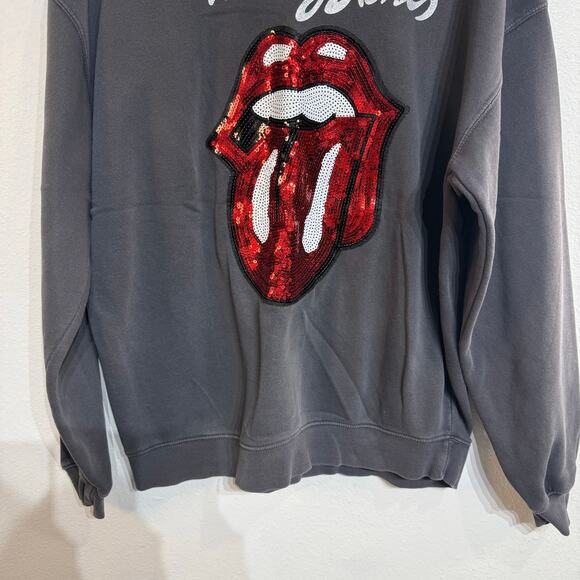 Rolling Stones Charcoal Sequin Tongue Graphic Crewneck Sweatshirt Sz M - Picture 4 of 11